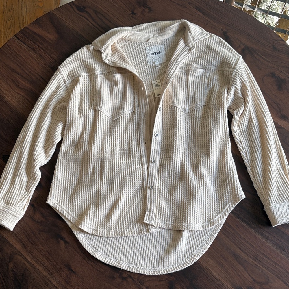 Aerie Cream Casual Button Down Shirt Brand New w/tags